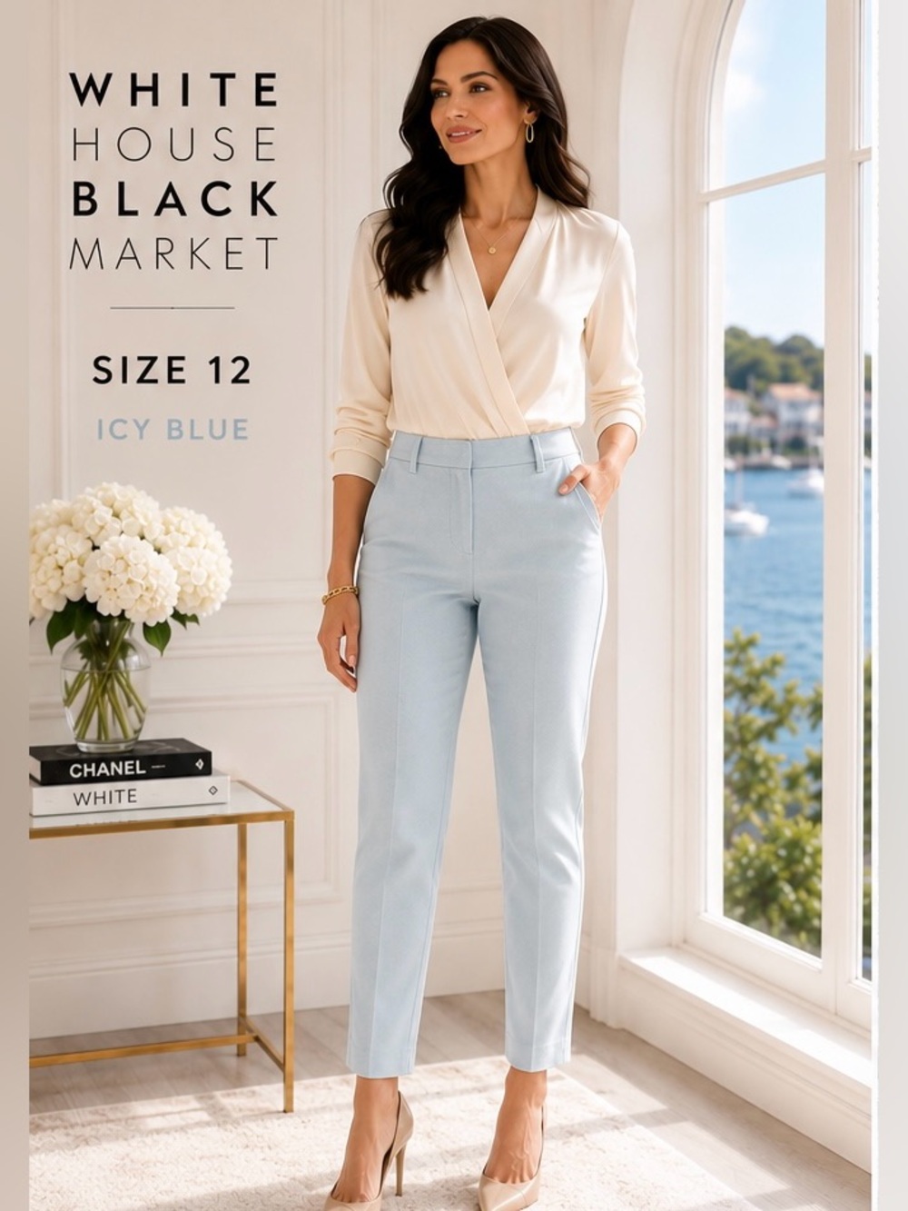 White House Black Market Slim Ankle Pants Size 12 Icy Blue Stretch